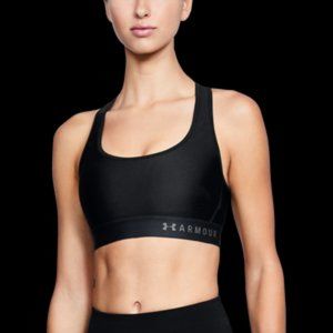 Under Armour Women's UA Mid Crossback Bra Scoop Neck Sleeveless Black Small